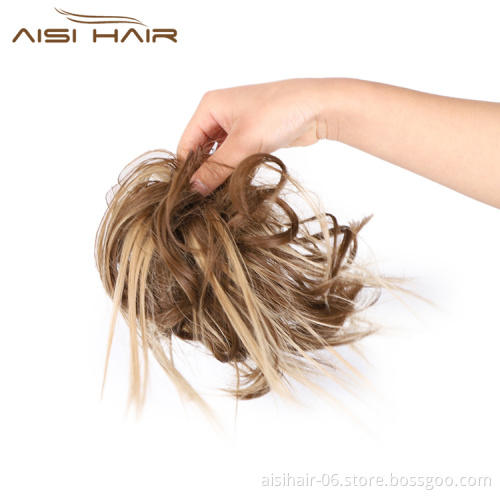 Aisi Hair Mixed Brown Blonde Chignon Curly Bun Pad Chignon Elastic Band Ribbon Ponytail Rope Rubber Hair Extension For Women